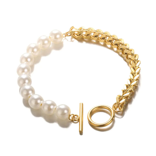 Half Pearl Half Chain Bracelet