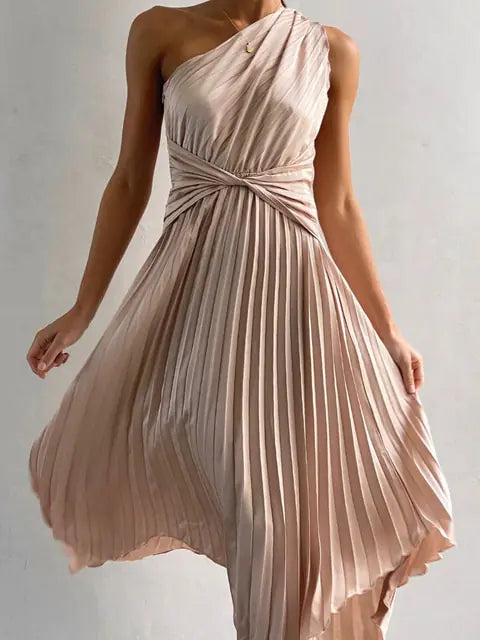 Juliana Satin Pleated Dress