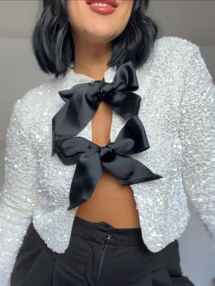 Chic Bowtie Sequin Jacket