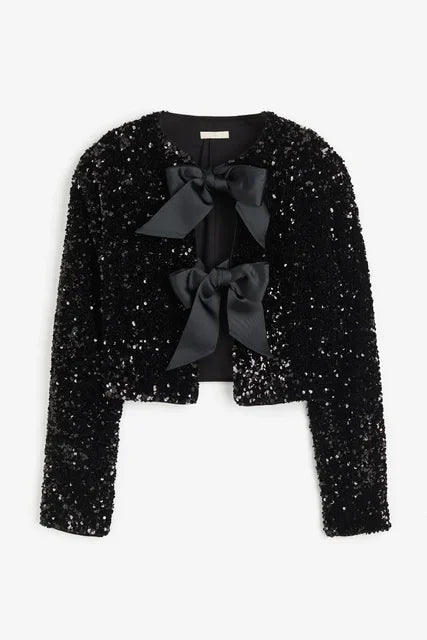 Chic Bowtie Sequin Jacket