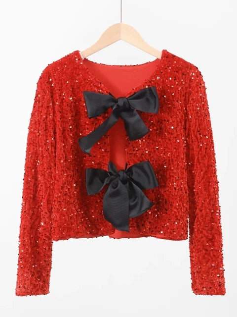 Chic Bowtie Sequin Jacket