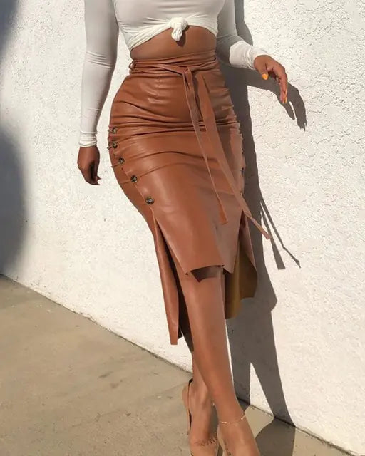 Heather High-Waist Leather Skirt