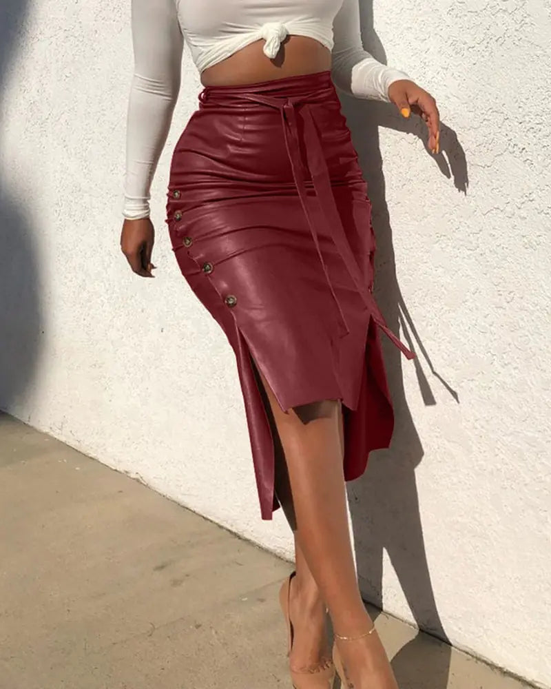 Heather High-Waist Leather Skirt