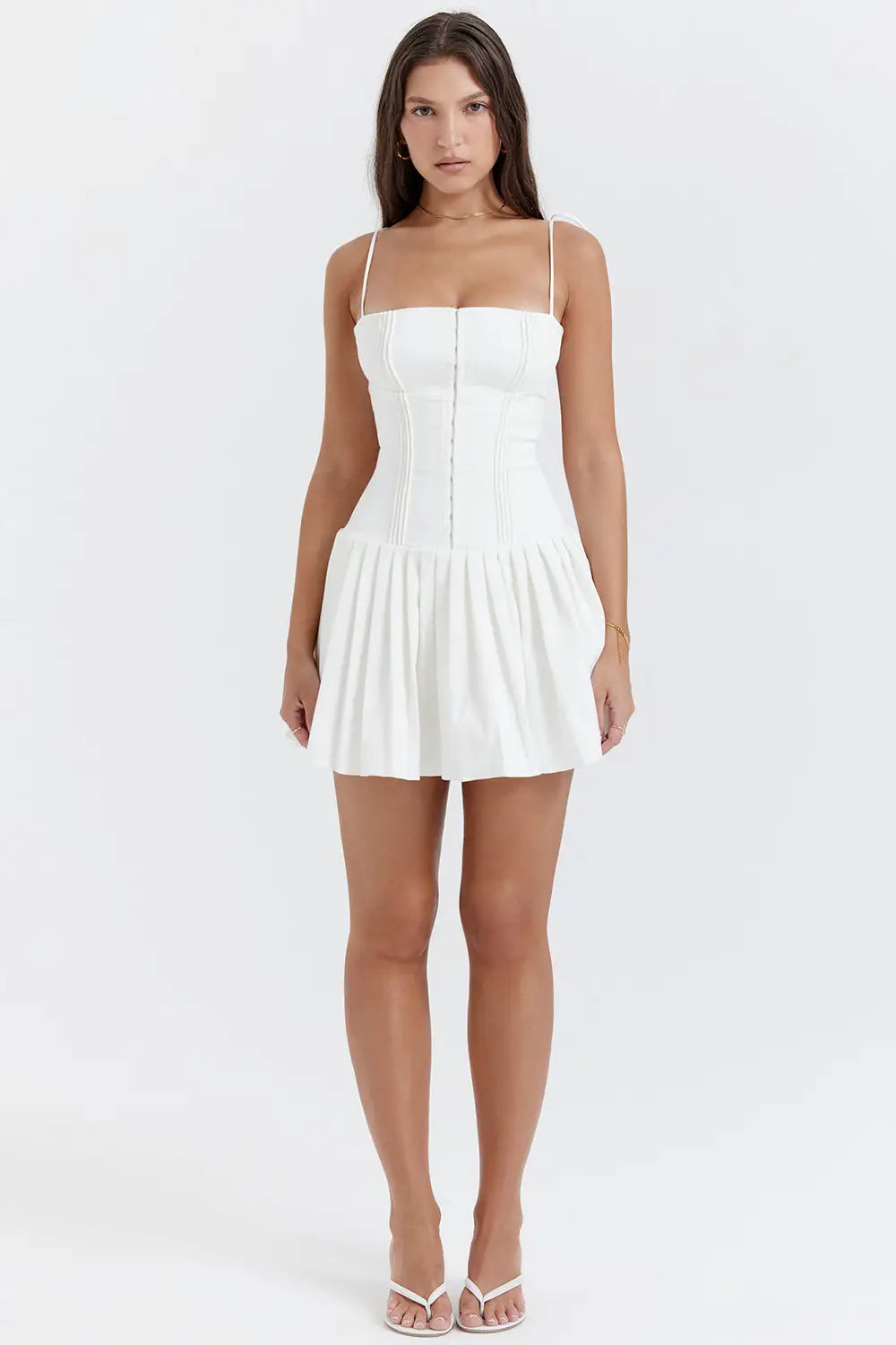 Lucy White Pleated Mini Dress